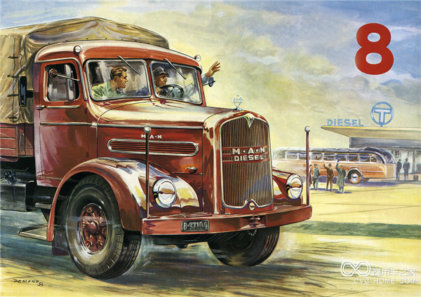 1951年,匹配了V8發(fā)動(dòng)機(jī)的曼恩F8卡車(chē)，可達(dá)180 馬力。.jpg